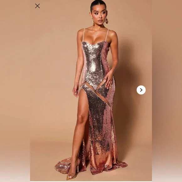 slim fit dress slacks Ombre Sequin Sleeveless A-Line Gown by Tiffany Designs 16941 6 / Black/Rose Gold